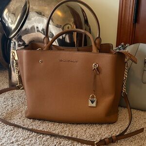 Michael Kors Tan/Brown Pebbled Leather Satchel with Gold Hardware